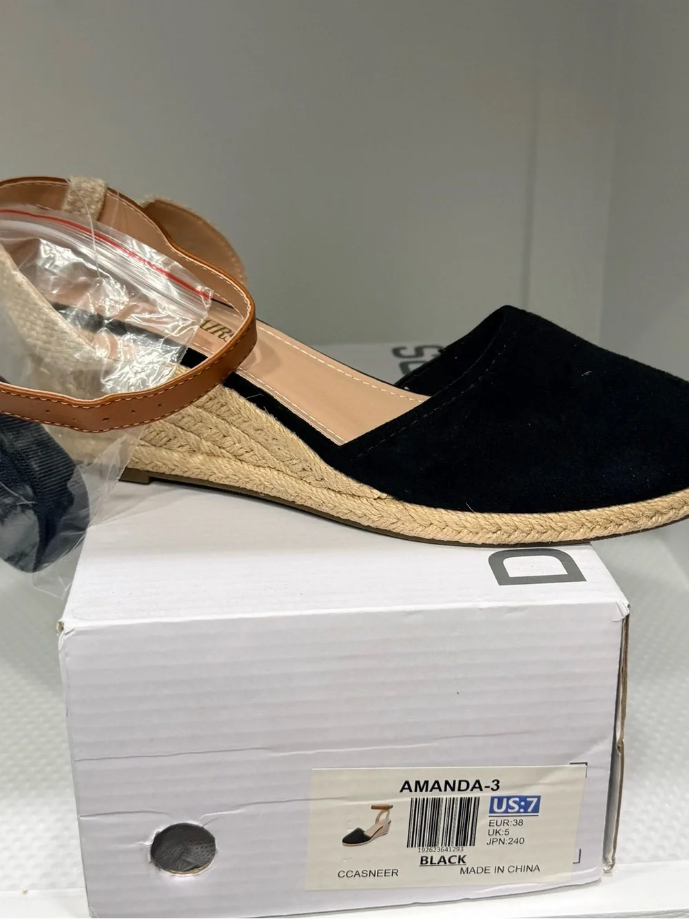 Amanda-3 Black Espadrille Wedge Sandal